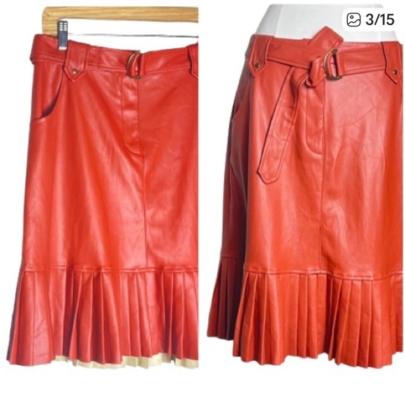 RYEGRASS Orange Vegan Pleated Skirt - Picture 3 of 15